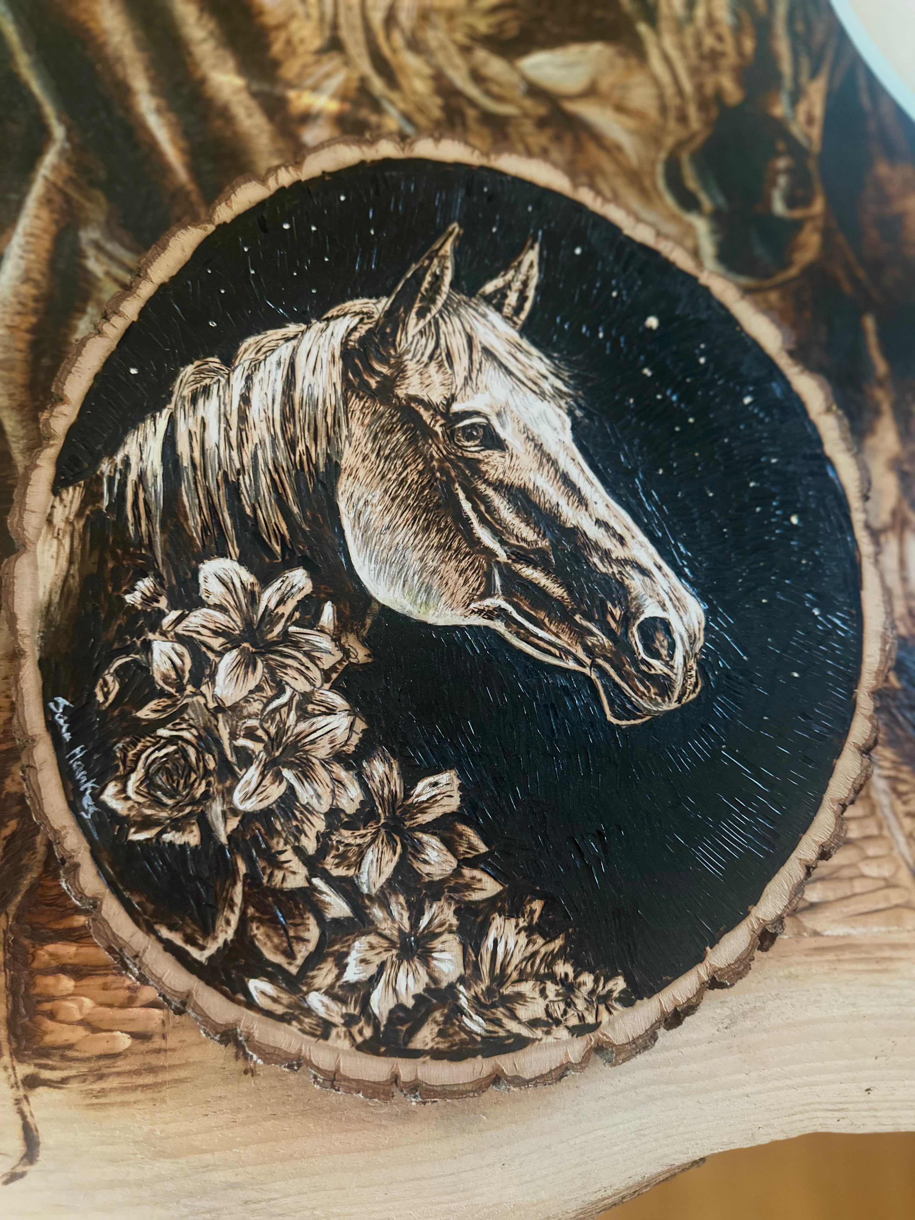 Wild Grace – Floral Horse Wood Burning Wall Art