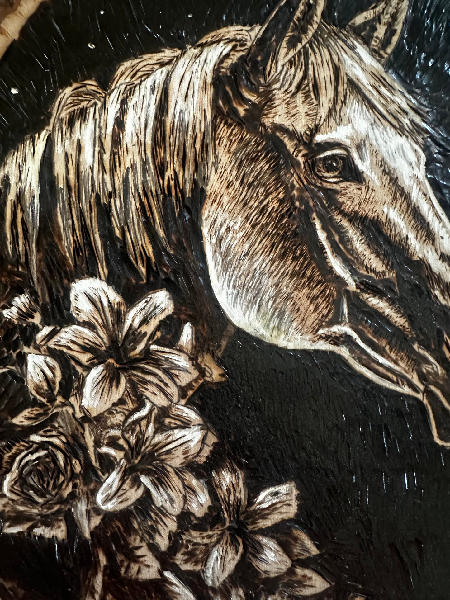 Wild Grace – Floral Horse Wood Burning Wall Art
