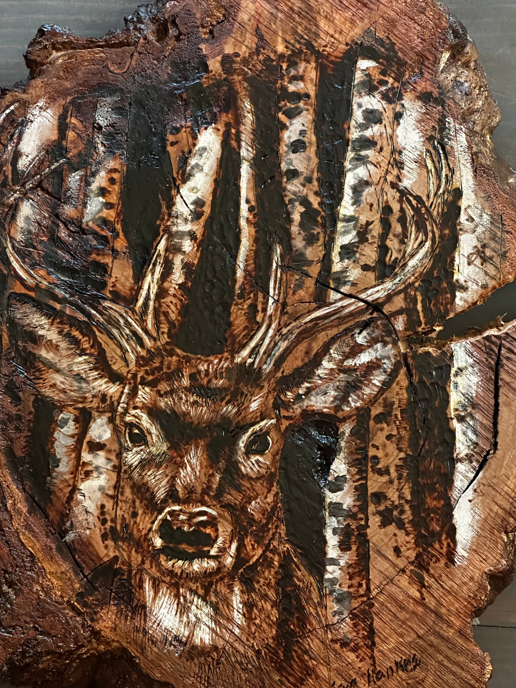 “Timberline” – Hand-Burned Cherry Burl Art