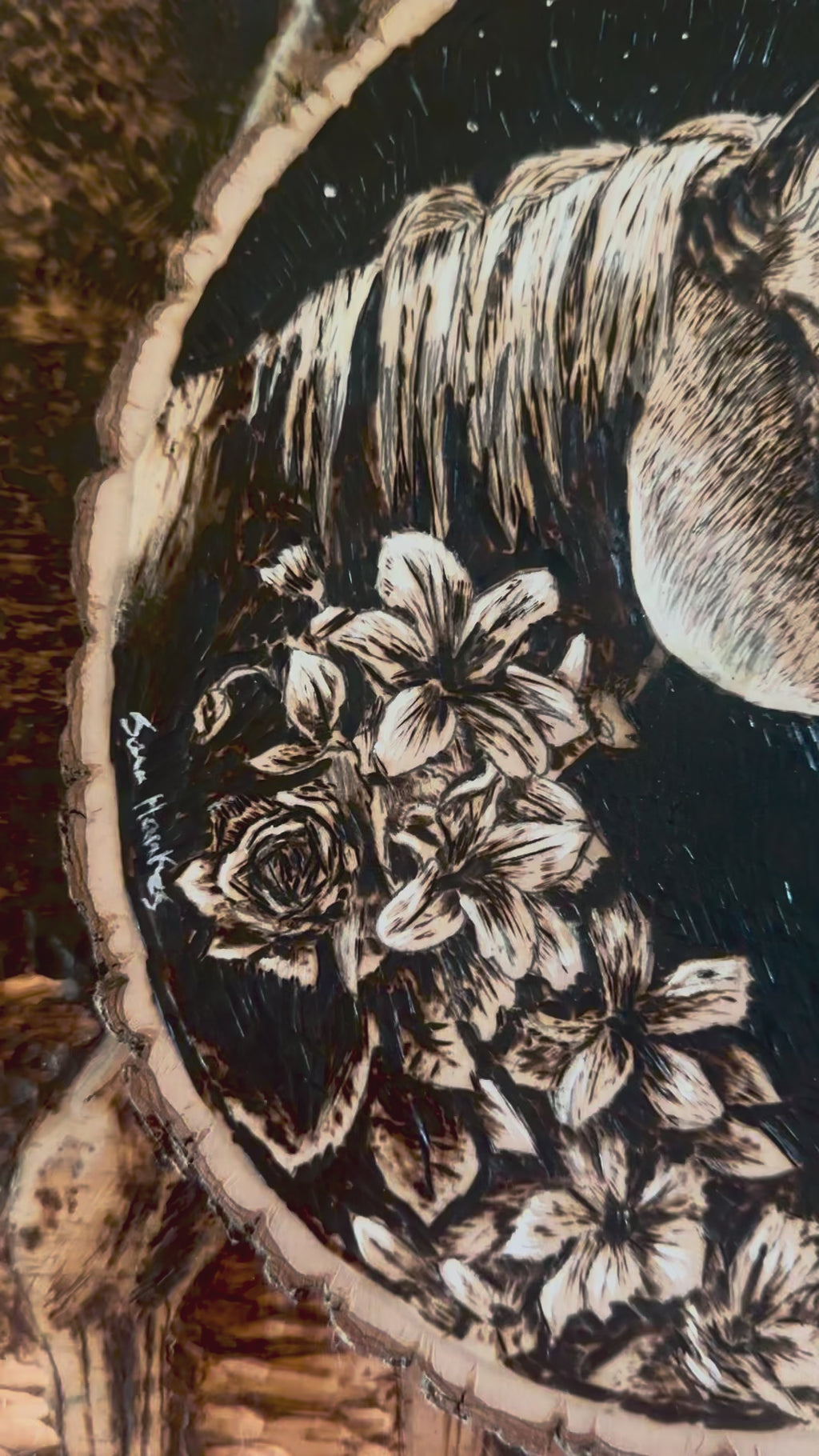Wild Grace – Floral Horse Wood Burning Wall Art